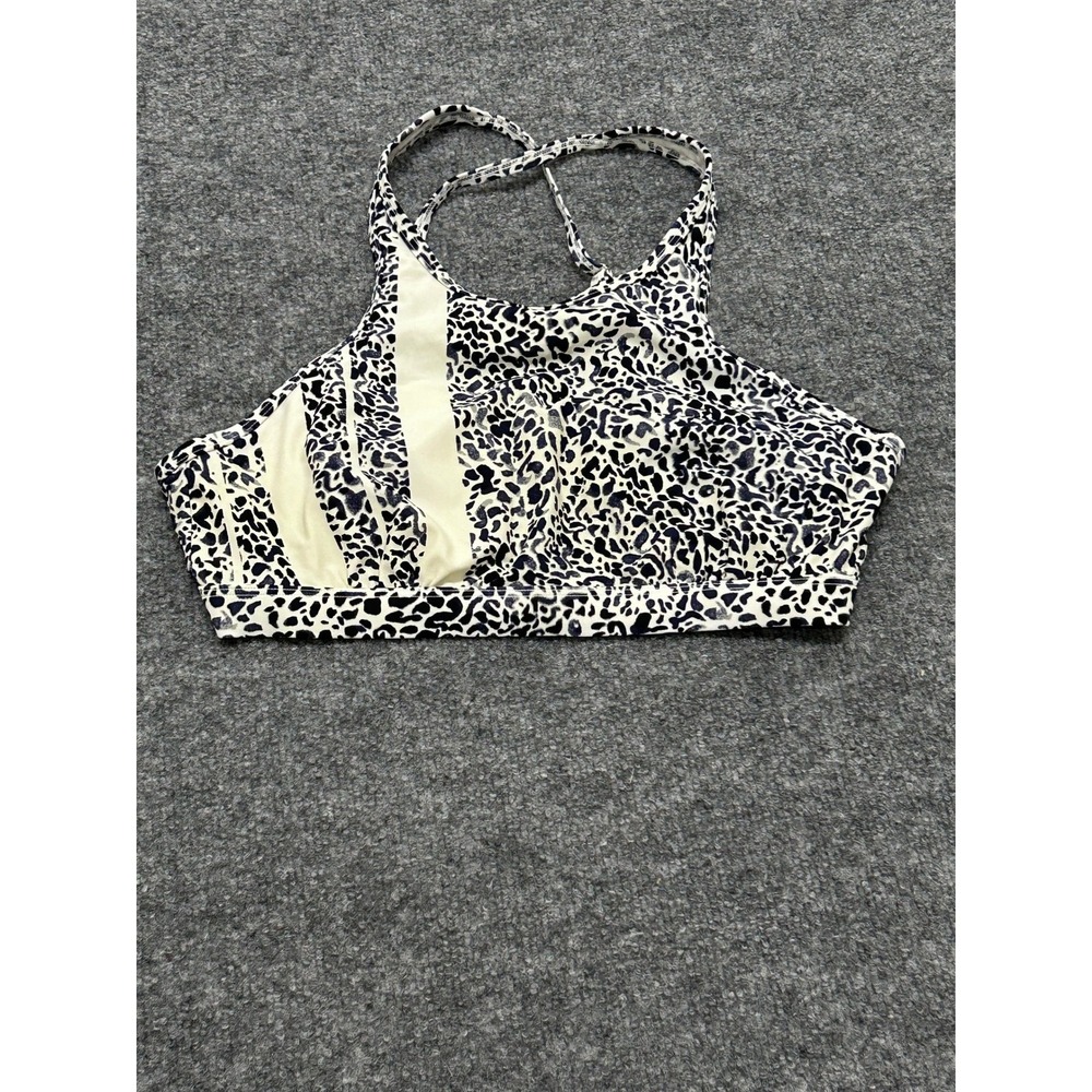 Athleta Bikini Top Womens Size 36 B/C Blue Leopard Print High Neck Strappy Swim